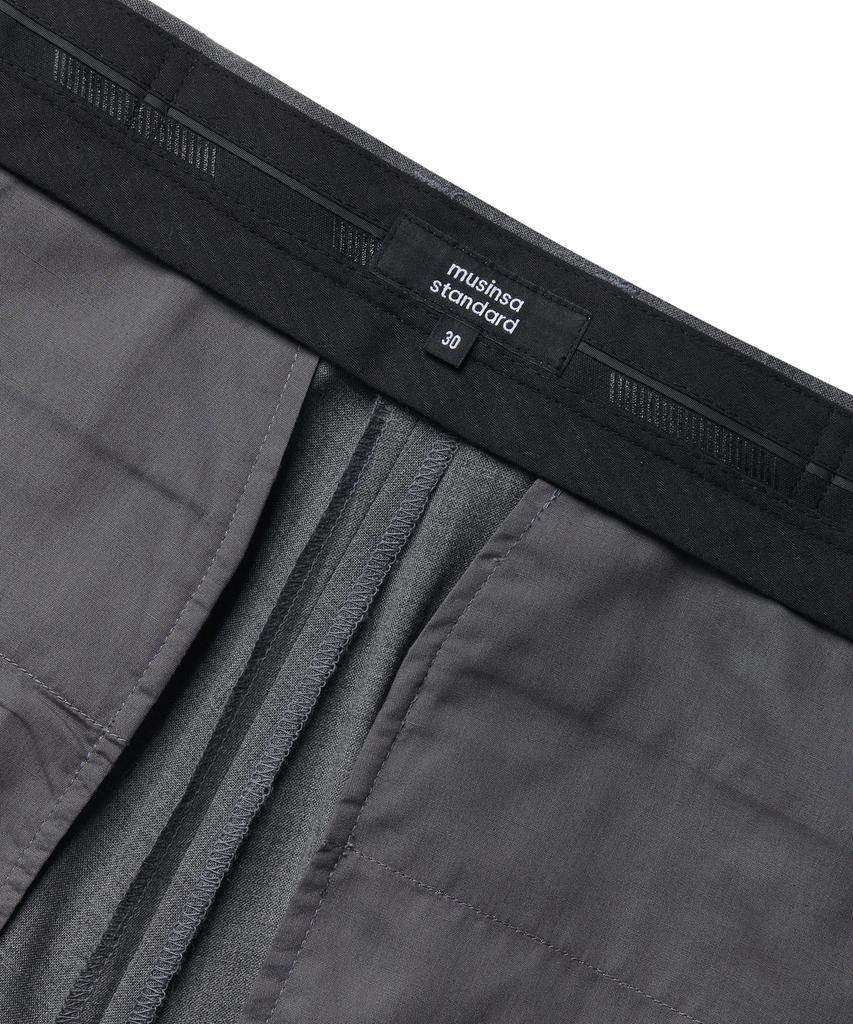 MUSINSA STANDARD Summer Wool Relaxed Tapered Hidden Banding Crop Slacks [Medium Gray]