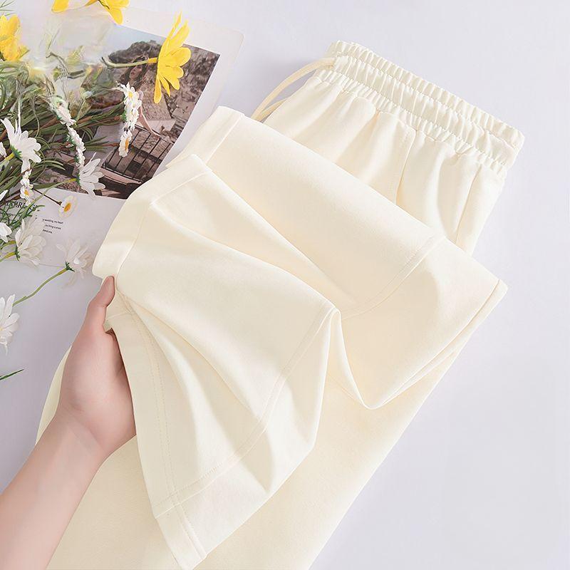 Летние тонкие женские спортивные брюки, широкие брюки, повседневные прямые длинные брюки из ледяного шелка