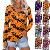 Women's Casual Fashion Sexy Comfort Halloween Printed V-Neck Button Long Sleeve
