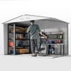 Garden Storage Shed Metal Outdoor Storage Shed House With Foundation Kit Ventilation Doors 9 X 6FT Silver