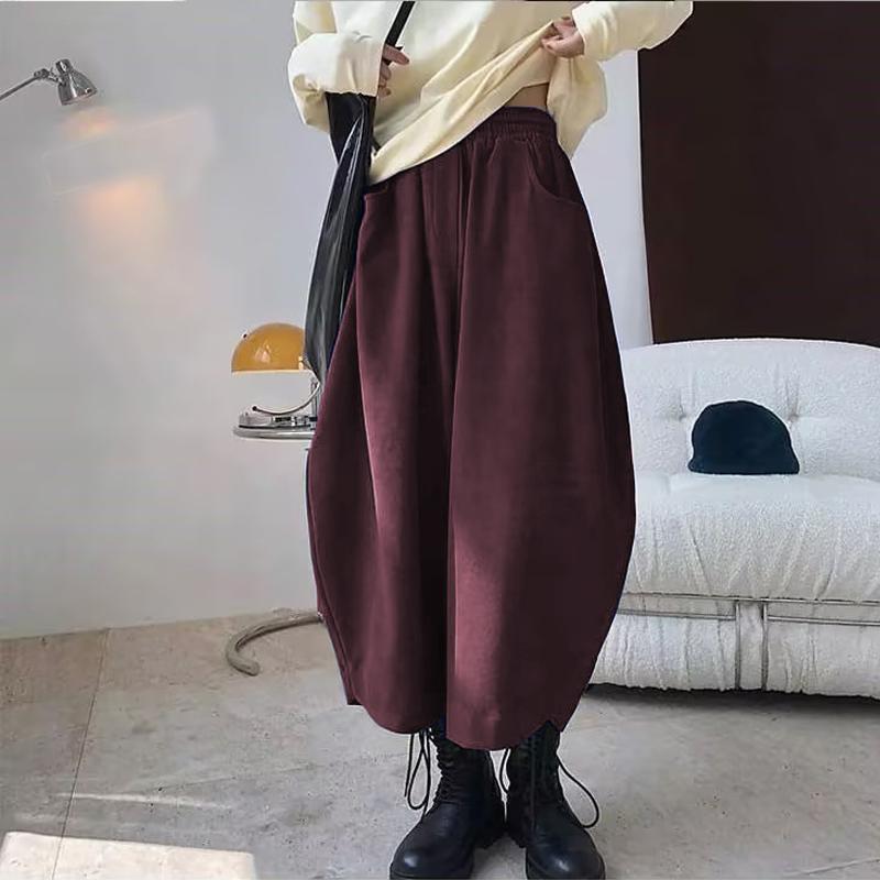 Johnature Spring Autumn Casual Thicken Harem Pants Simple Elastic Waist Loose Soild Color Ankle-lenght Women Pants