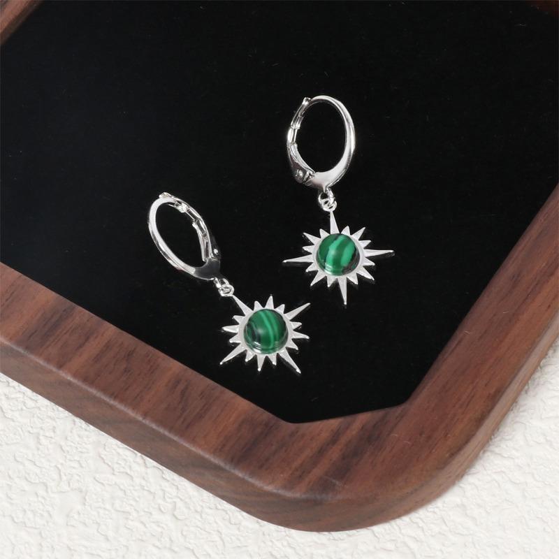 Light Luxury Style Stainless Steel Hoop Earrings Inlaid with Natural Stone Ins Women's Sun Flower Earrings