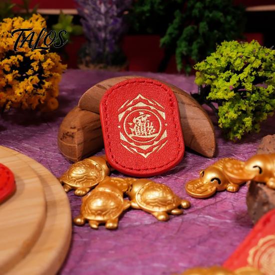 Chinese Culture Collectible Golden Turtle Feng Shui Ornament with Faux Leather Sleeve, Handmade Prosperity Wealth Talisman for Luck And Prosperity,
