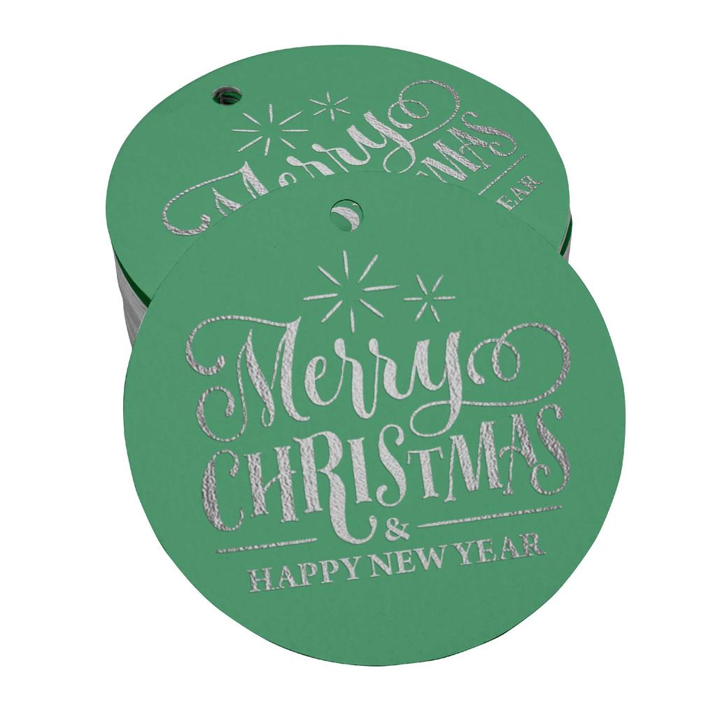 Inkdotpot Pack Of 100 Real Gold Foil Paper Tags Merry Christmas & Happy New Year Text Favor Hang