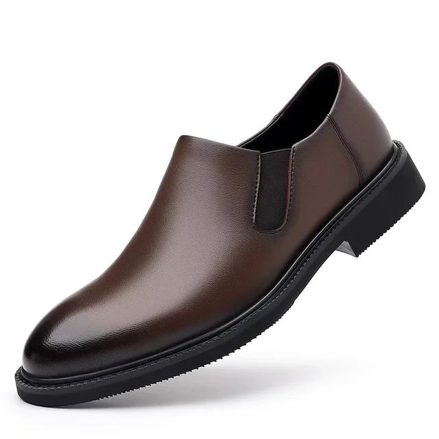 Fashion 2024 Versatile Men's Shoes Outdoor Office Men's Casual Shoes Solid Pointed Toe Slip On Low-heeled Non Slip Fashion Leather Shoes