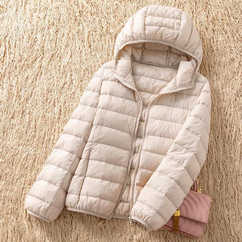 Women's Lightweight Down Jacket Short Warm Fashionable Hooded Lightweight Fitted Outerwear