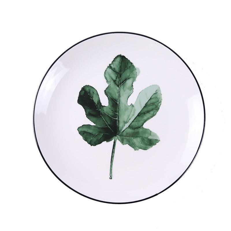Nordic Creative Round Green Plants Porcelain Dinner Plate 8 Inch Tableware Ceramic Dessert Steak Plate Dinnerware Cake Dish