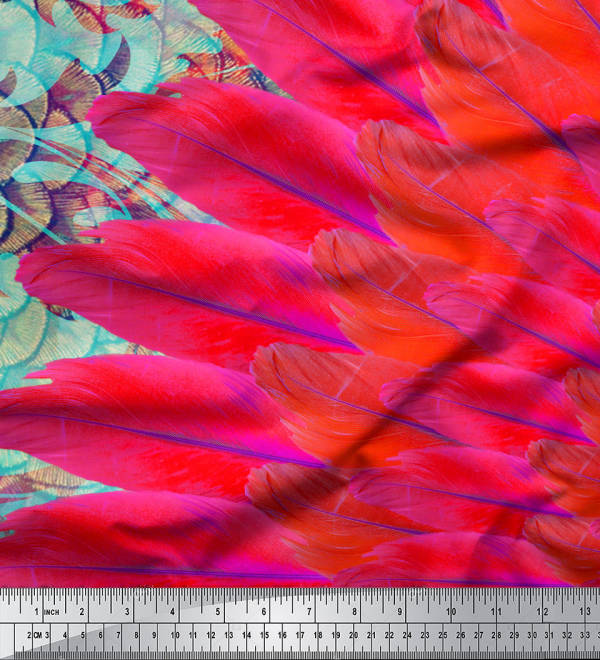 Soimoi Японская креп-сатиновая ткань с цветочным принтом и перьями, декоративная ткань с принтом, 42 дюйма