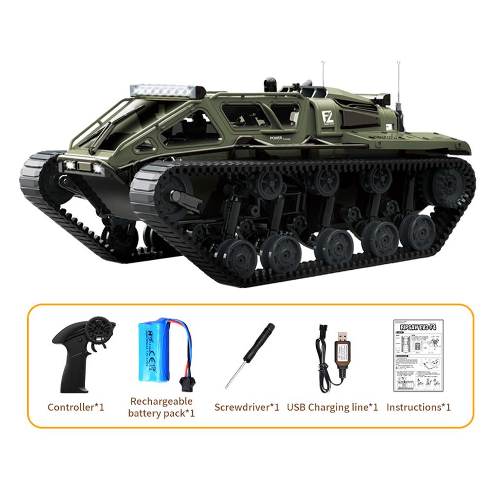 Remote Control Tank, 2.4GHz All Terrain 360 Degrees Rotating Toy Vehicle with Lights, Rechargeable Tracked Car Gifts