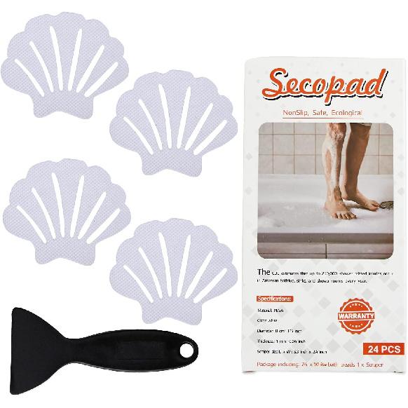 Non-Slip Bathtub Stickers, 24 PCS Shell Safety Bathroom Tubs Showers Treads Adhesive Decals Scraper (Gray)