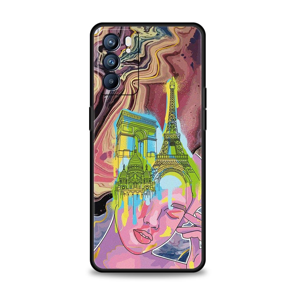 Чехол для телефона Paris Art blue Girl Flower для Oppo Find X5 A54 A53 A52 A9 2020 A15 A95 A16 A76 A74 A12 Reno7 SE Reno6 Pro 5G