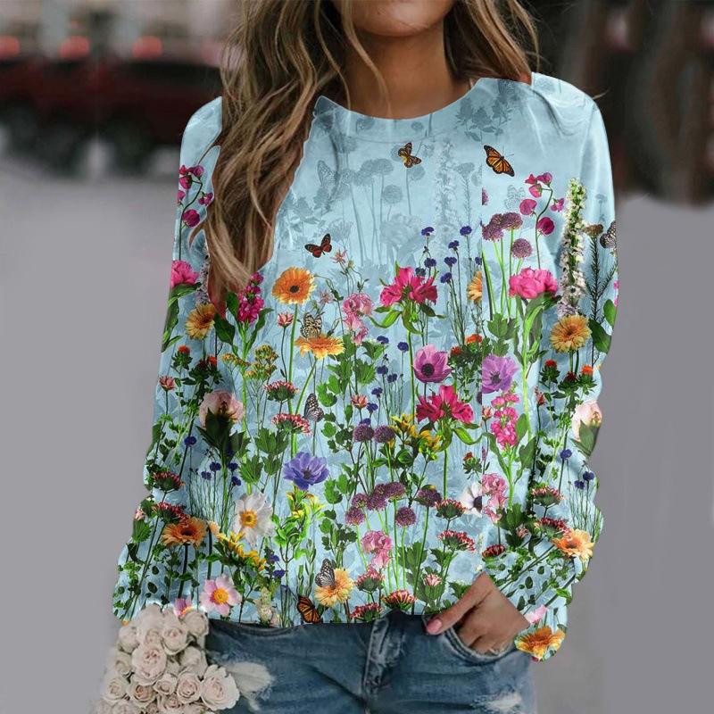 Женские пуловеры, свободные, с круглым вырезом, с цветочным элементом, красочная 3D толстовка с капюшоном, плюс размер, толстовка с цифровой печатью