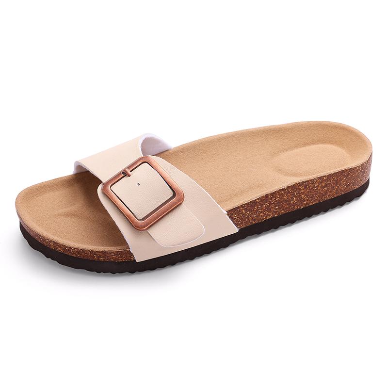 Fashion Comwarm Summer Women's Flat Sandals Gradient Cork Slippers Fashion Cork Flip Flops Women Outdoor Beach Shoes With Double Buckle