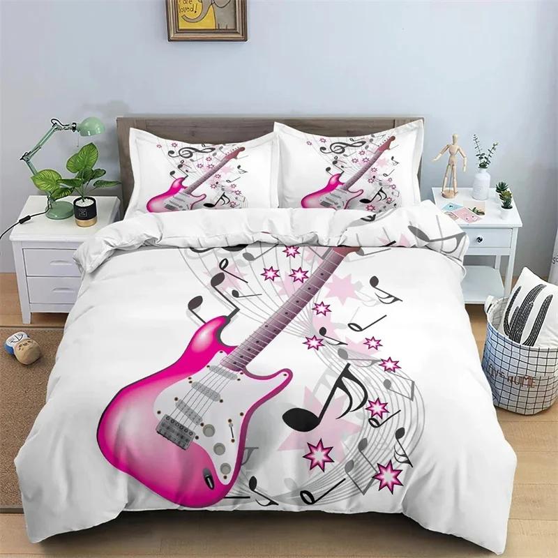 Comforter Music Guitar Bedding Set King Queen Heavy Metal Punk Rock For Teen Boy Musical Note 2/3Pcs Polyester Comforter