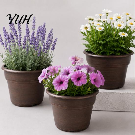 Drainage Pots for Succulents Retro Flower Pot with Saucer, Bronze Finish Plant Holes, Distressed Planters Breathable Thickened Plastic Planter Indoor