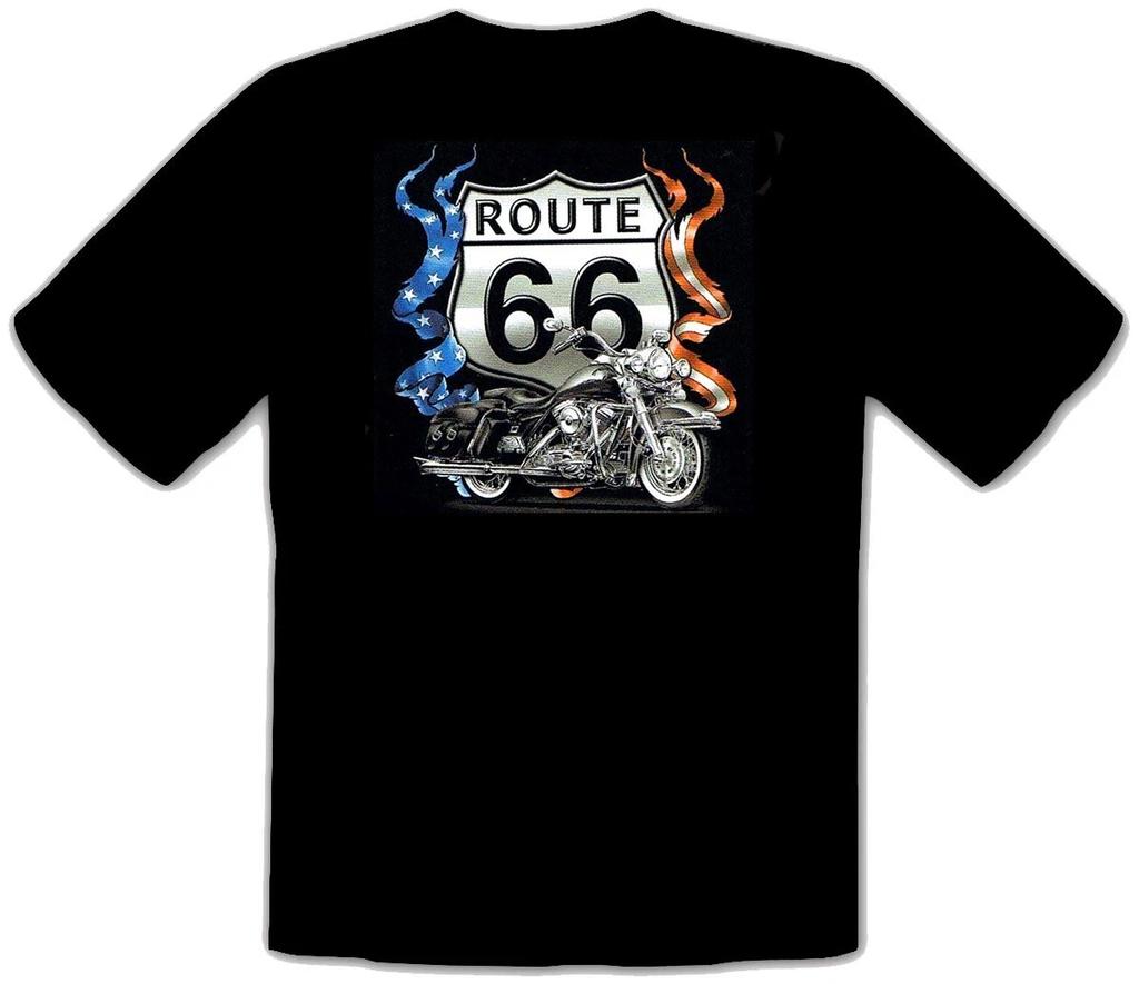 Кастомный мотоцикл Route 66 Rockabilly Harley Chopper Черная футболка -341-