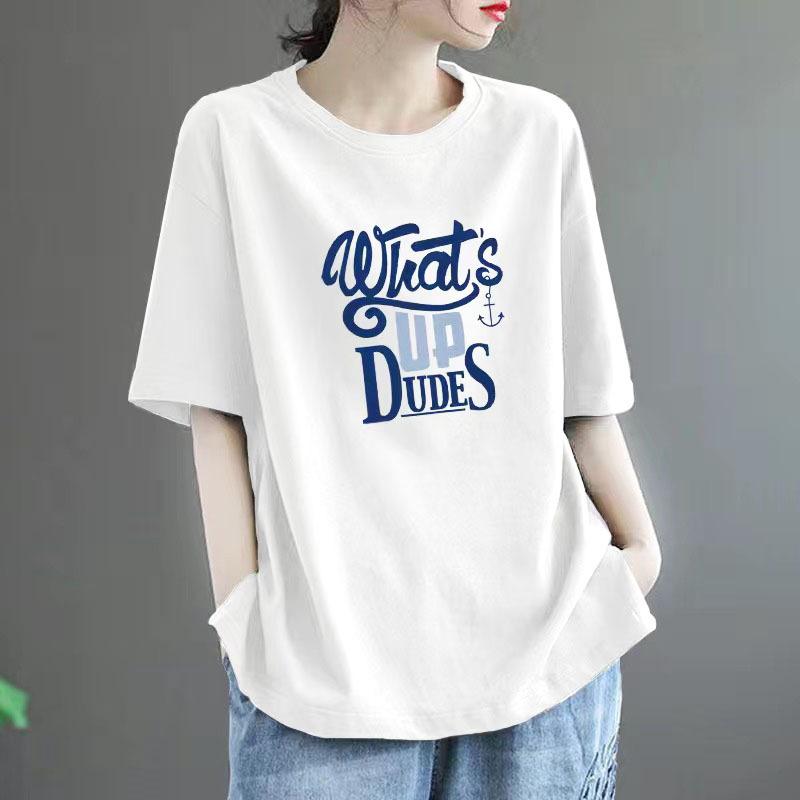 Women's Short Sleeve T Shirt O Neck Loose Solid Color 100% Cotton Casual Summer Top