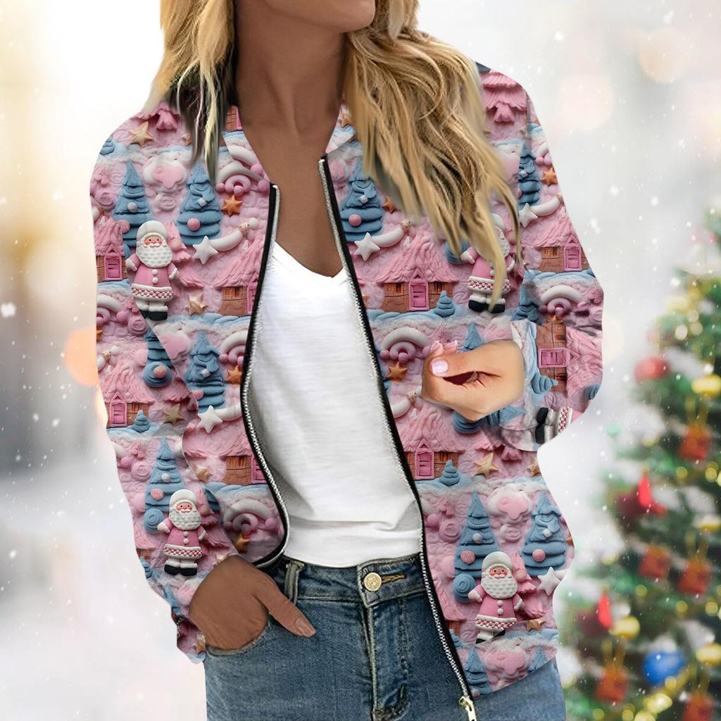 Women's Jacket Long Sleeve Lightweight Zipper Cropped Floral Printed Outerwear Casual Quilted Jacket With Pockets