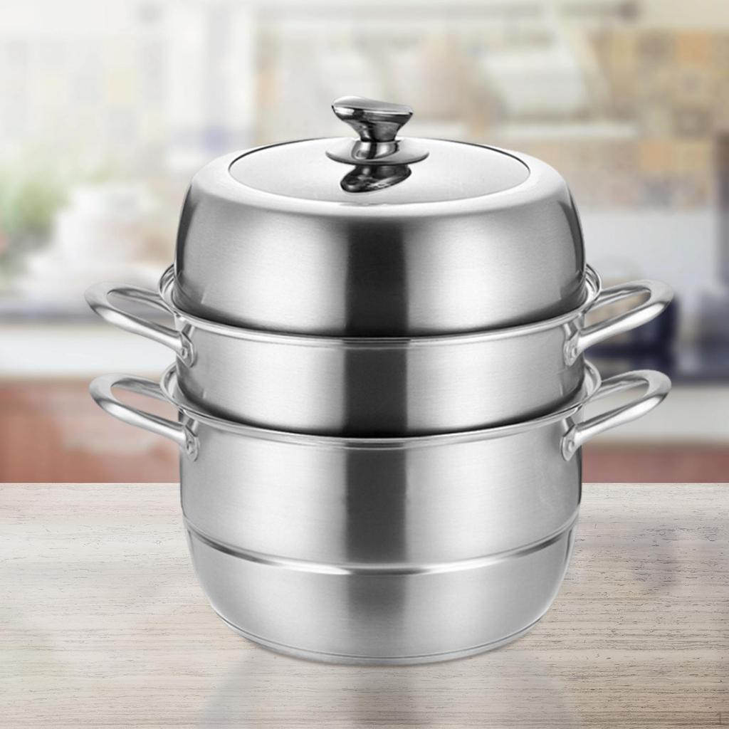 Stainless Steel Steamer Pot with Lid Cookware for Vegetable Fishing Kitchen 26cm