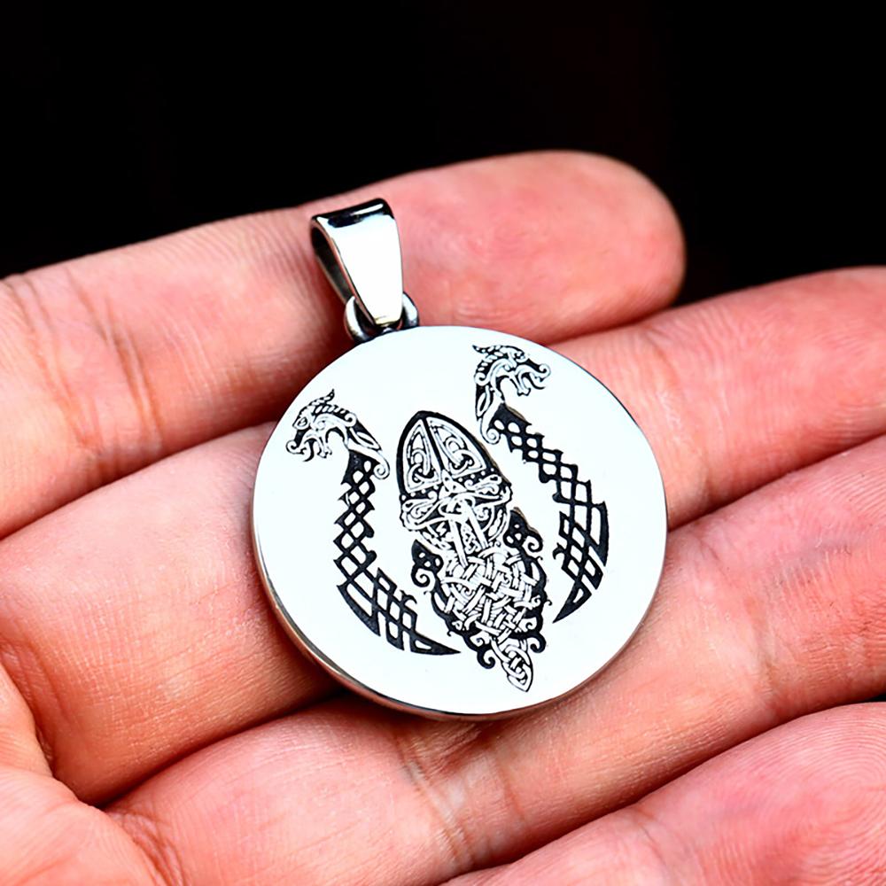 Винтажная нержавеющая сталь Viking Пиратский корабль Подвеска Ожерелье Для Мужчин Скандинавский Двойной Дракон Амулет Ожерелья Модные Ювелирные Изделия Подарки