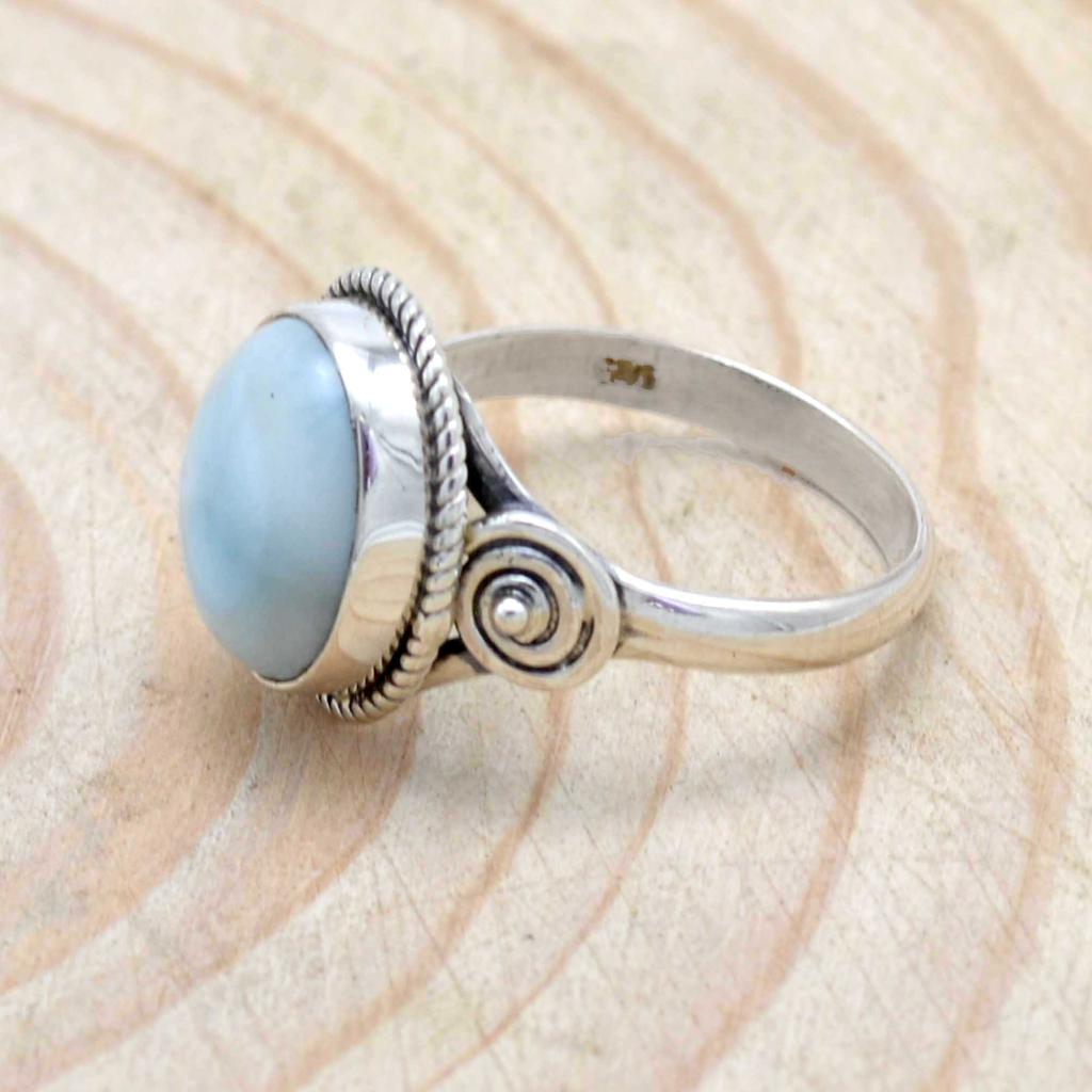 Серебряное кольцо Larimar Gemstone 925, овальное женское кольцо Larimar ручной работы, подарок на ее юбилей, эффектное серебряное кольцо
