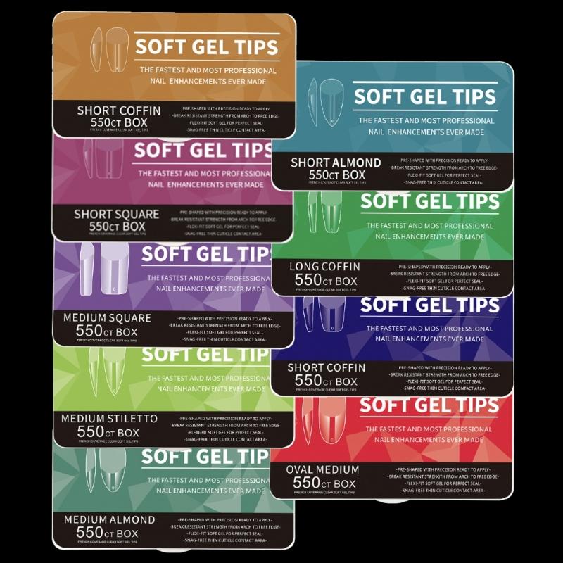 Средние миндалевидные гелевые типсы для ногтей 550 шт. Предварительно матированные прозрачные накладные ногти для профессионального и начинающего использования