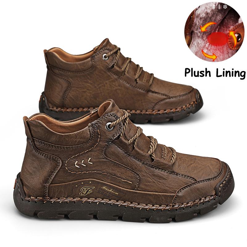 Men's High-top Casual Shoes Handmade Plush Shoes Casual Shoes Autumn and Winter Plus Size 39-48
