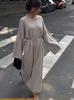 2026 New Round Neck Tie Knit Dress for Women Loose Long Sleeve Sweater Dress Elegant High-End Style