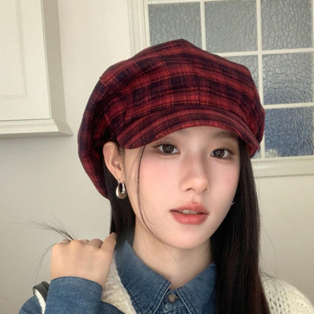 Хлопковая клетчатая кепка-облако тонкая женская восьмиугольная шляпа шляпа художника клетчатый берет летняя