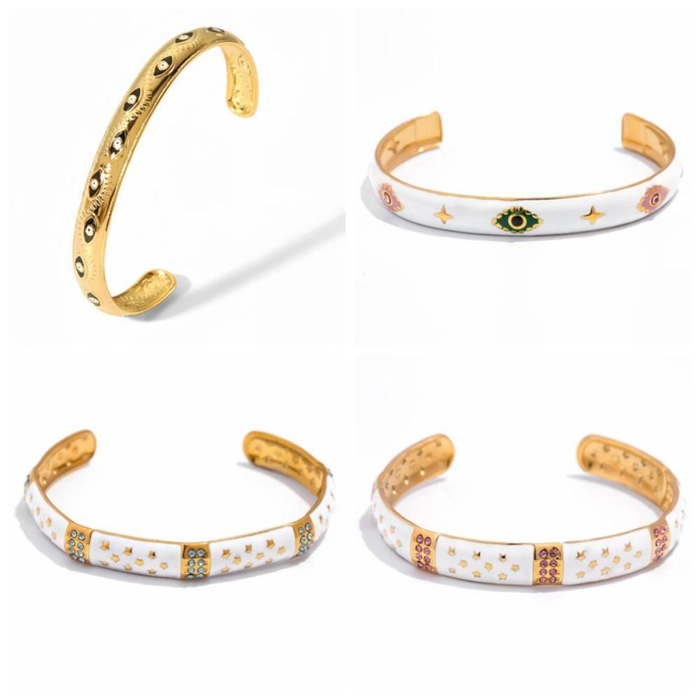 Pink Green Rhinestone Women's Bangle Devil's Eye Demon's Eye Bracelets Cuff Bracelet Girls Gift