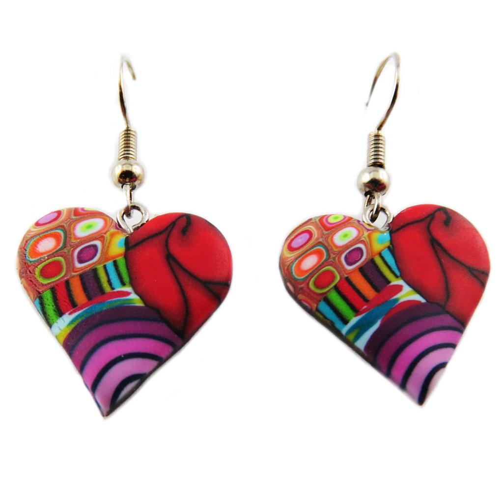 Les Trésors De Lily [R1330] - Multicolored 'Columbine & Harlequin' Handcrafted Earrings (heart) - 18x18 Mm