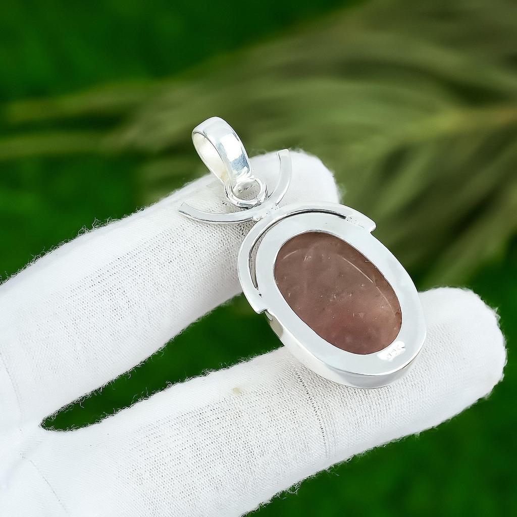 Natural Strawberry Quartz Gemstone Pendant Pink 925 Sterling Silver Jewelry