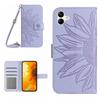 HT04 For Samsung Galaxy A06 4G Case PU Leather Sunflower Imprint Phone Cover with Long Strap