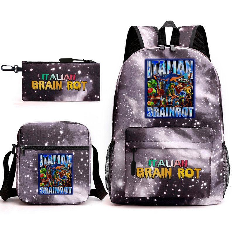 Abstract Foreign Shanhaijing Children's Schoolbag Tongtongsahur Cartoon Primary School Student Backpack Three-piece Set L