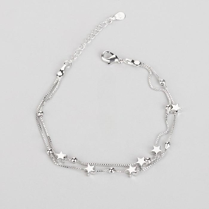 925 Silver Hollow Heart Bracelets For Women Girls Vintage Design Double Layer Beads Bracelet Party Jewelry Gifts