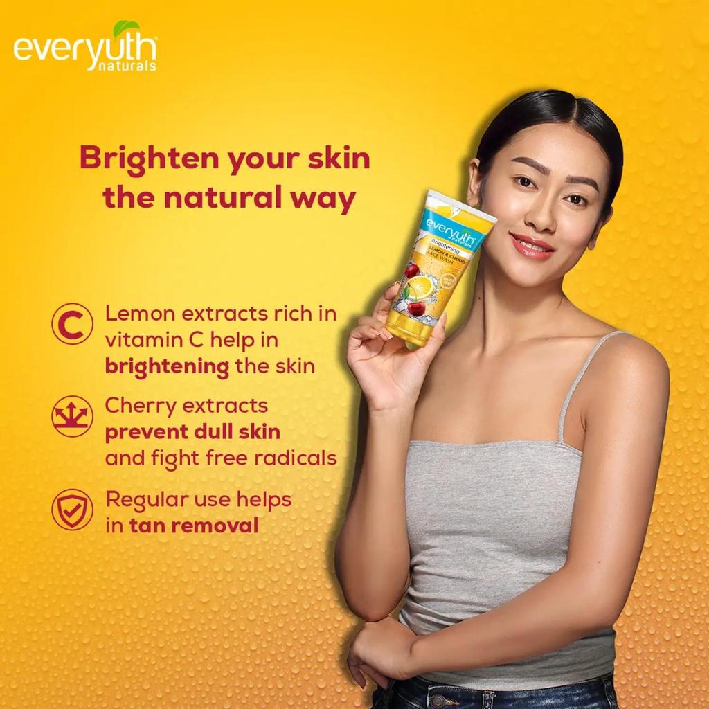 Everyuth Naturals Освежающий Гель для Умывания с Лимоном и Вишней, Контроль Жирности и Устранение Загара (300 г)