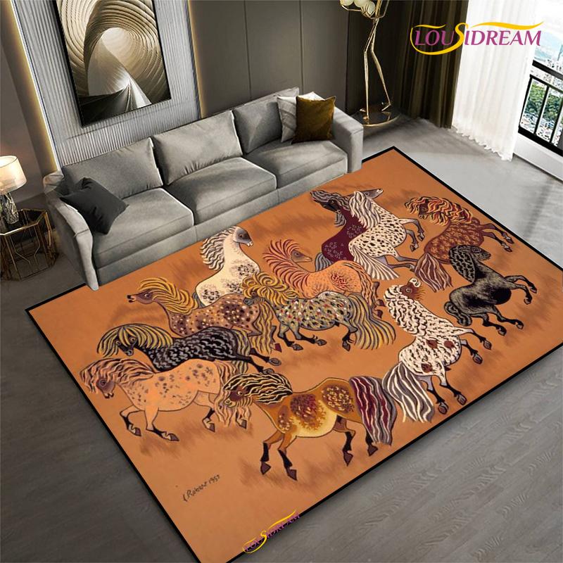 Мода Этническая Рамка Ковер Лошадь Домашний Декор Прямоугольный Ковер для Комнаты Черный Зеленый Оранжевый Гостиная Спальня Прикроватный Напольный Коврик для Стола