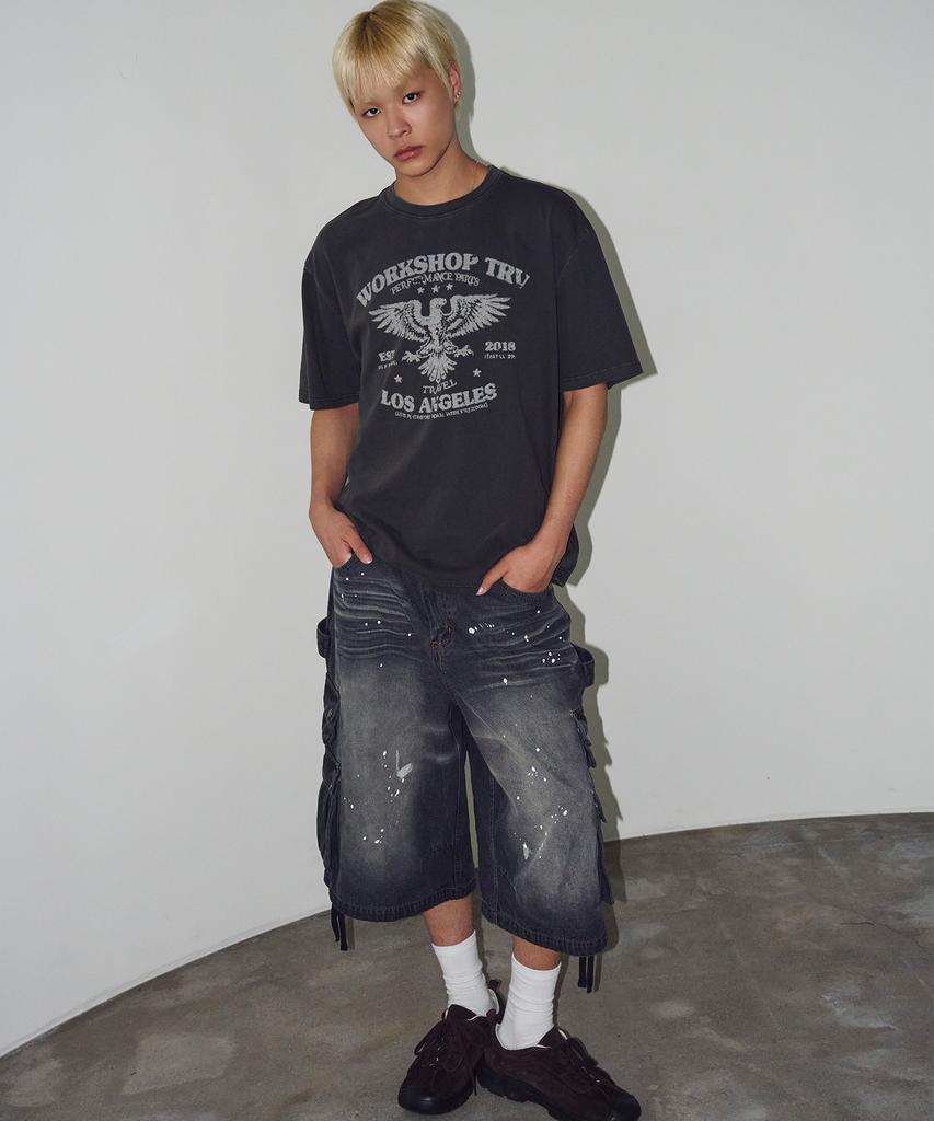 TRAVEL Emblem Pigment Short Sleeve T-Shirt Black Charcoal