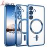 Роскошный магнитный чехол для Magsafe для Samsung Galaxy S25 Edge S24 S23 S21 FE Plus Ultra, блестящая силиконовая накладка с гальваническим покрытием, прозрачный мягкий