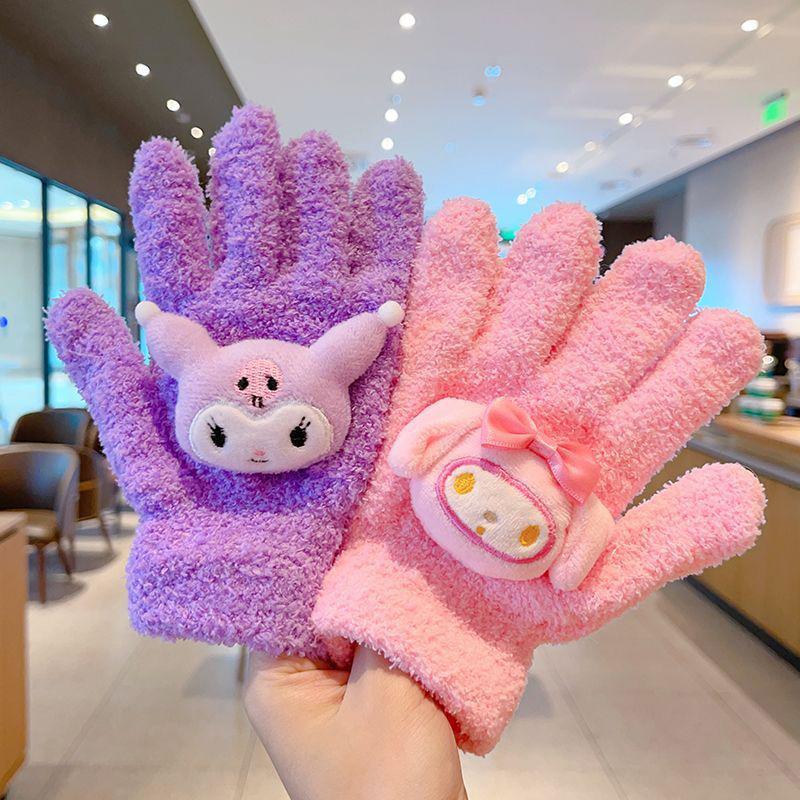 1 пара Kawaii Милые Куроми Мелоди Синнаморолл Kt Кот Перчатки Мультяшные Пятипалые Перчатки Осень Зима Теплые Студенческие Перчатки