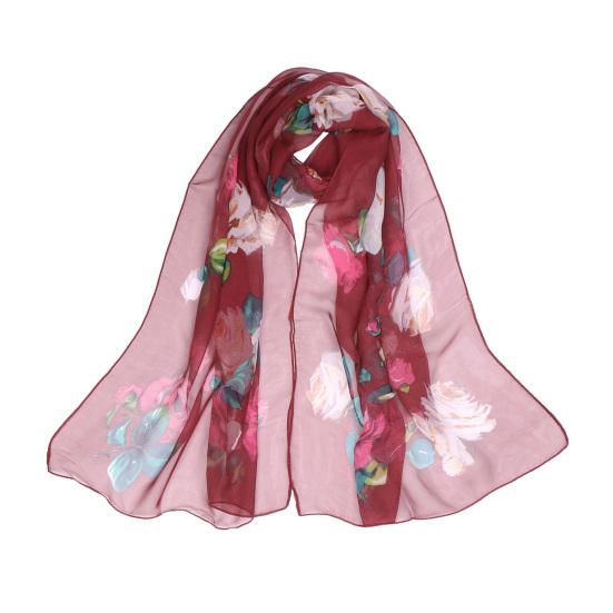 Women Faux Silk Scarf Flower Print Long Soft Scarf Sun Protection Beach Travel Outdoor Lightweight Shawl