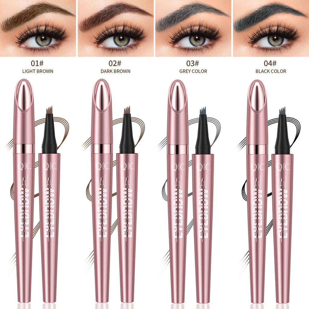 Four Forked Eyebrow Pencil Wild Eyebrow Waterproof Sweatproof Smooth Non Smudge Liquid Eyebrow Pencil Eyebrow Contour Pencil Women's Makeup 4 Colors