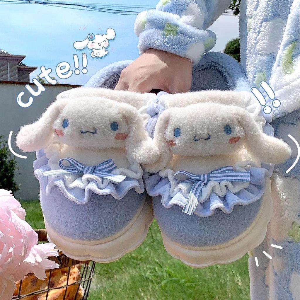 Милые зимние тапочки с изображением мультяшной собаки с корицей - теплые, толстые, пушистые хлопковые балетки для женщин и девочек