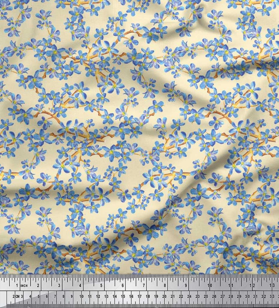 Soimoi Черная поли ткань крепа Не забудь меня, ткань с цветочным принтом Буша 1 ярд 42 дюйма