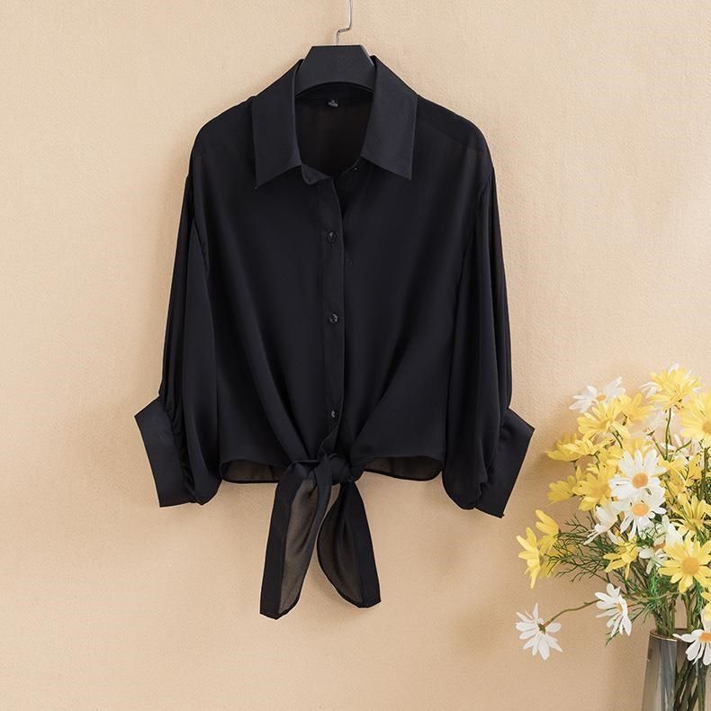 Chiffon Shirt Solid Color Loose Outer Cover Cardigan Seaside Sunscreen Clothes Summer Air Conditioning Shirt Small Shawl Female