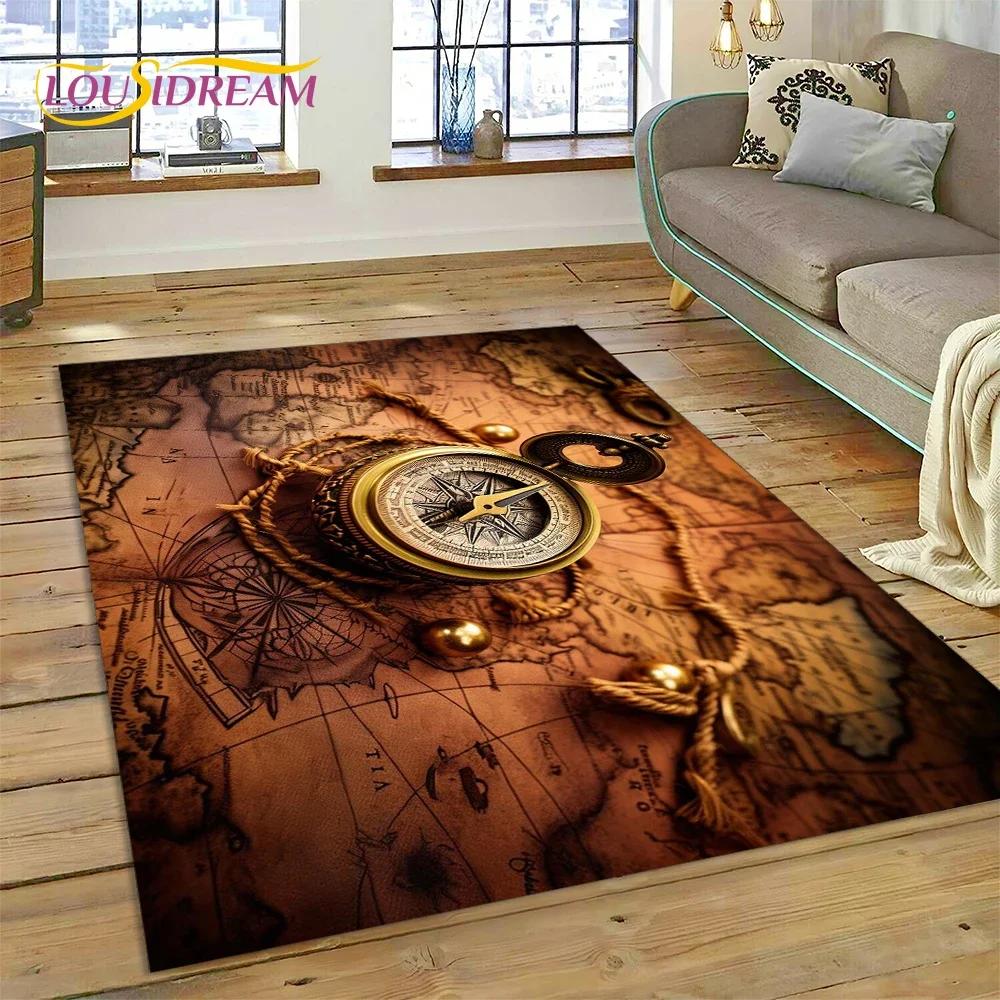 3D Древняя морская карта мира, компас, ковер, коврик для спальни, гостиной, дивана, украшение, детский игровой большой декоративный напольный коврик