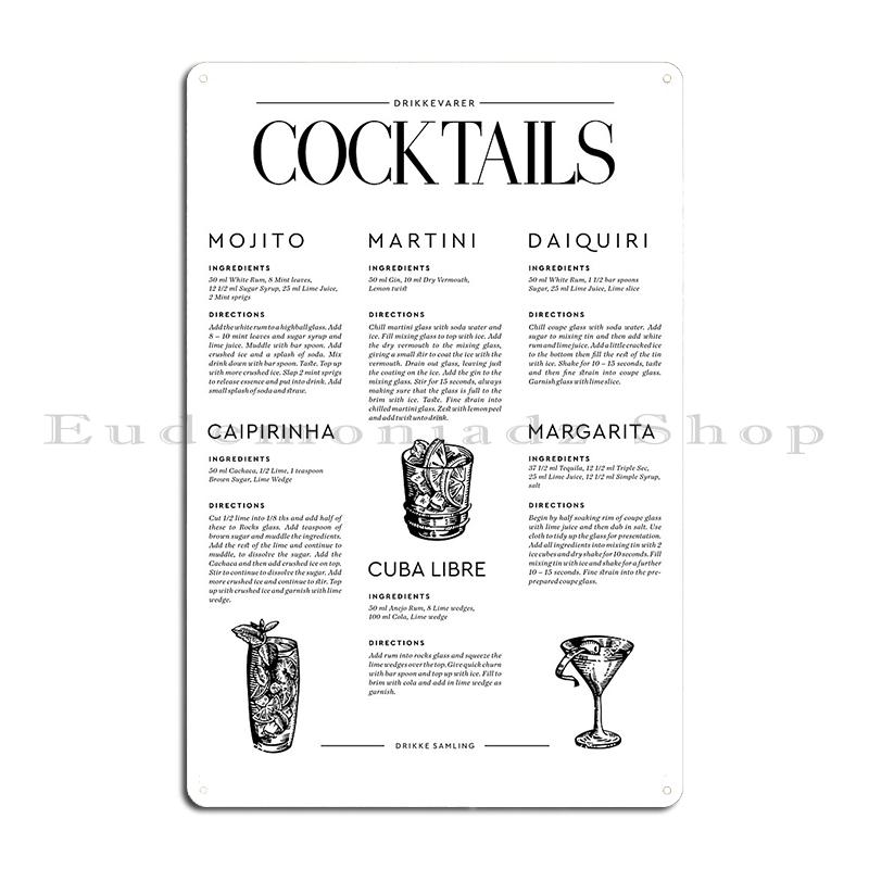 Коктейльная карта Классический Постер с Коктейлями от Pocket Cocktails Металлическая Вечеринка Домашние Таблички Индивидуальное Создание Жестяной Знак Постер