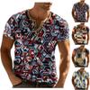 Men'S Printed T-Shirt Outdoor Retro Button Loose Short Sleeve Top