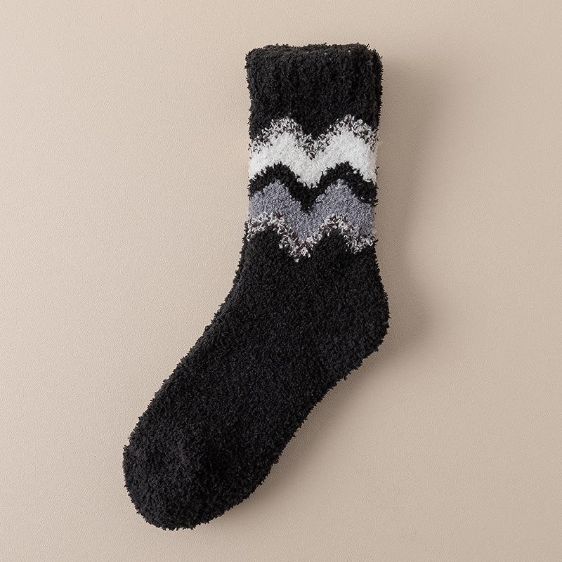 Женские осенне-зимние утолщенные теплые полосатые впитывающие пот домашние напольные носки-гольфы