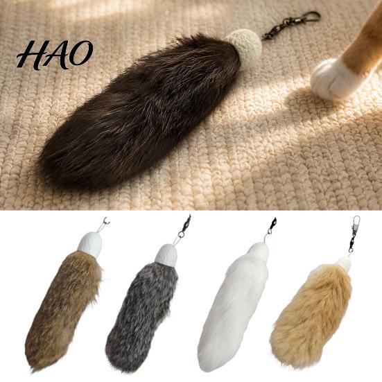 Safe Natural Fur Cat Toy Faux Tail Toy, Realistic Plush Tail, Interactive Hunting for Indoor Quiet Nighttime Play Cats, Simulated with Durable